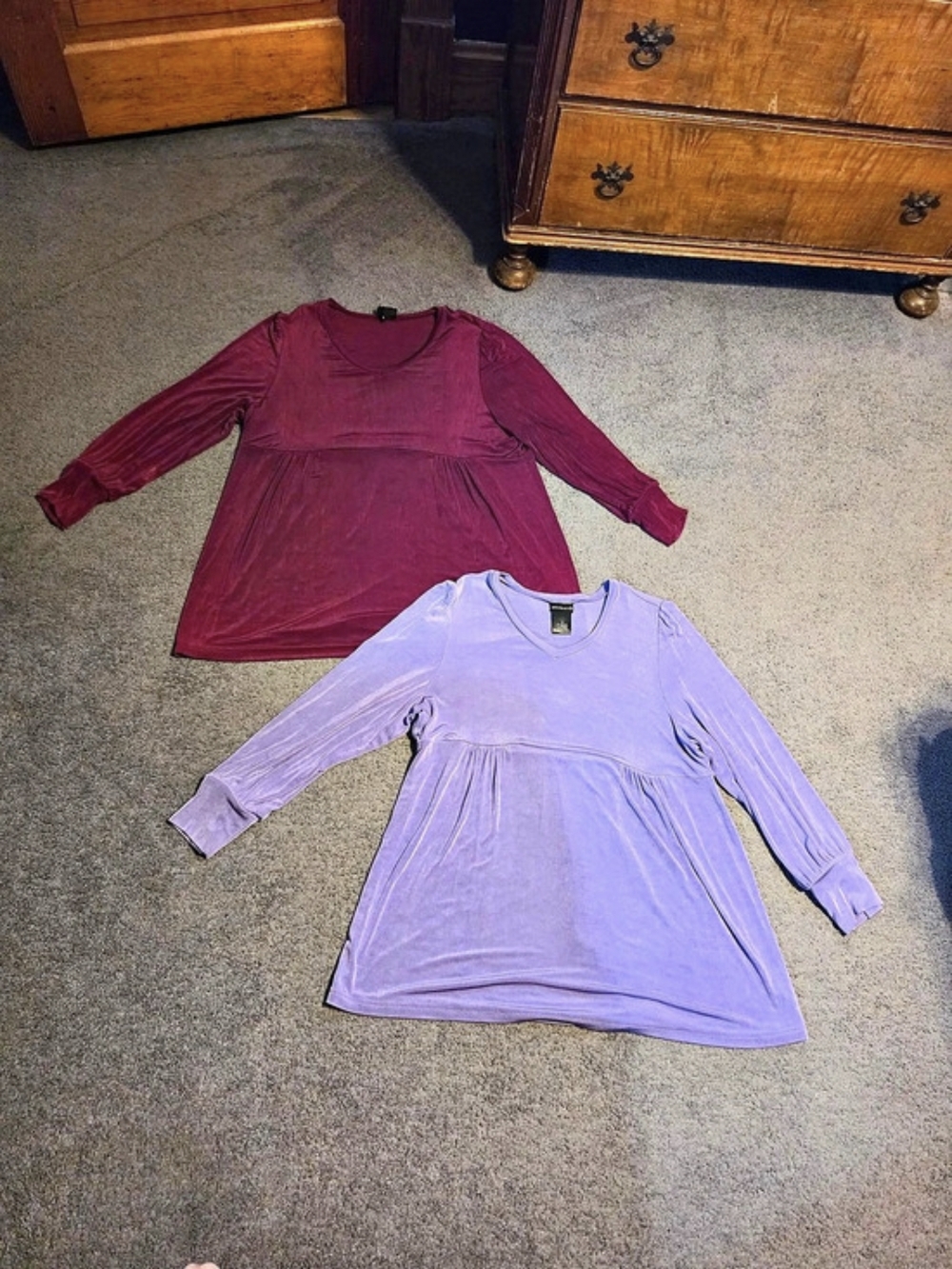 citiknits Long Sleeve Empire Waist Babydoll TopSet Purple & Burgundy Size 1XL